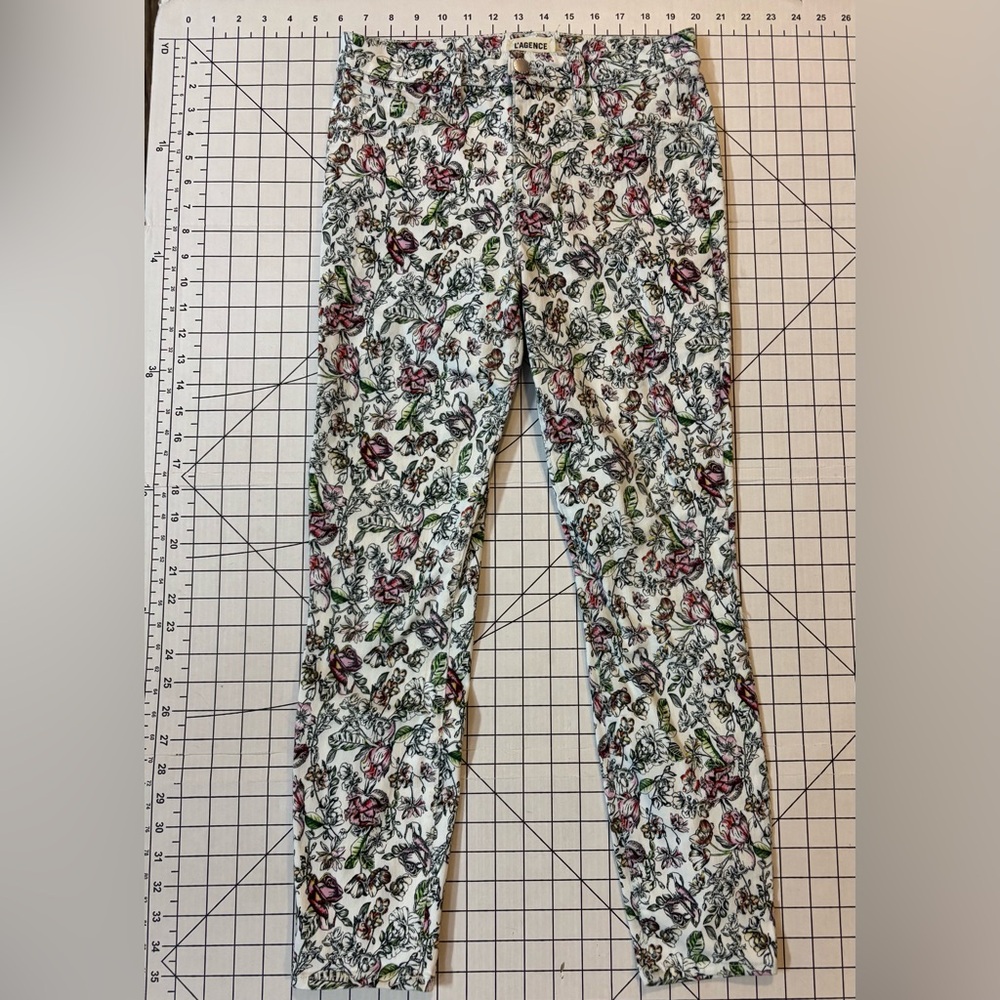 L’AGENCE Women’s Size 27 Hand Drawn Floral Margot High Rise Skinny Jeans